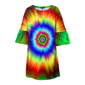 Детское платье 3D с принтом Tie dye в Новосибирске, 100% полиэстер | прямой силуэт, чуть расширенный к низу. Круглая горловина, на рукавах — воланы | tie dye