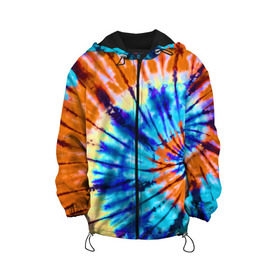 Детская куртка 3D с принтом Tie dye в Новосибирске, 100% полиэстер | застежка — молния, подол и капюшон оформлены резинкой с фиксаторами, по бокам — два кармана без застежек, один потайной карман на груди, плотность верхнего слоя — 90 г/м2; плотность флисового подклада — 260 г/м2 | Тематика изображения на принте: tie dye