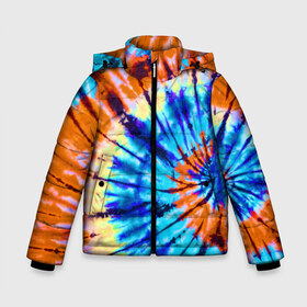 Зимняя куртка для мальчиков 3D с принтом Tie dye в Новосибирске, ткань верха — 100% полиэстер; подклад — 100% полиэстер, утеплитель — 100% полиэстер | длина ниже бедра, удлиненная спинка, воротник стойка и отстегивающийся капюшон. Есть боковые карманы с листочкой на кнопках, утяжки по низу изделия и внутренний карман на молнии. 

Предусмотрены светоотражающий принт на спинке, радужный светоотражающий элемент на пуллере молнии и на резинке для утяжки | tie dye