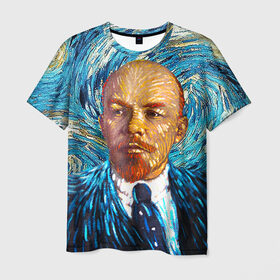 Мужская футболка 3D с принтом Ленин по мотивам Ван Гога в Новосибирске, 100% полиэфир | прямой крой, круглый вырез горловины, длина до линии бедер | lenin | ван гог | ильич | ленин | ретро | ссср | товарищ
