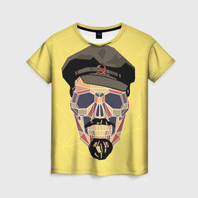 Женская футболка 3D с принтом Полигональный череп Ленина в Новосибирске, 100% полиэфир ( синтетическое хлопкоподобное полотно) | прямой крой, круглый вырез горловины, длина до линии бедер | lenin | ильич | ленин | полигональный череп | ретро | ссср | товарищ | череп