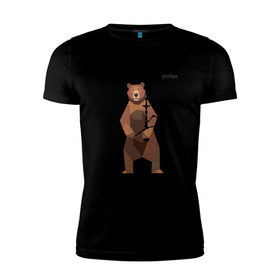 Мужская футболка премиум с принтом Медведь Plan B №2 (чёрный) в Новосибирске, 92% хлопок, 8% лайкра | приталенный силуэт, круглый вырез ворота, длина до линии бедра, короткий рукав | planb | кальян | медведь | на макете изображен бурый медведь с кальяном | планб