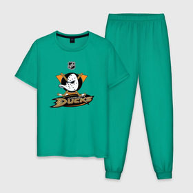 Мужская пижама хлопок с принтом Anaheim Ducks (Black) в Новосибирске, 100% хлопок | брюки и футболка прямого кроя, без карманов, на брюках мягкая резинка на поясе и по низу штанин
 | anaheim ducks | nhl | спорт | хоккей