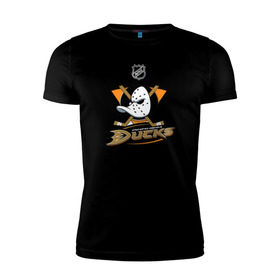 Мужская футболка премиум с принтом Anaheim Ducks (Black) в Новосибирске, 92% хлопок, 8% лайкра | приталенный силуэт, круглый вырез ворота, длина до линии бедра, короткий рукав | anaheim ducks | nhl | спорт | хоккей