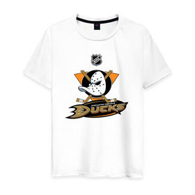 Мужская футболка хлопок с принтом Anaheim Ducks (Black) в Новосибирске, 100% хлопок | прямой крой, круглый вырез горловины, длина до линии бедер, слегка спущенное плечо. | Тематика изображения на принте: anaheim ducks | nhl | спорт | хоккей