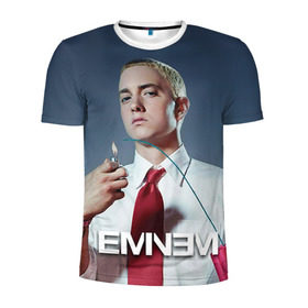 Мужская футболка 3D спортивная с принтом Eminem в Новосибирске, 100% полиэстер с улучшенными характеристиками | приталенный силуэт, круглая горловина, широкие плечи, сужается к линии бедра | Тематика изображения на принте: eminem | music | rap | музыка | реп | эминем