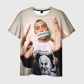 Мужская футболка 3D с принтом Eminem в Новосибирске, 100% полиэфир | прямой крой, круглый вырез горловины, длина до линии бедер | Тематика изображения на принте: eminem | music | rap | музыка | реп | эминем