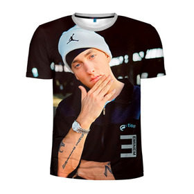Мужская футболка 3D спортивная с принтом Eminem в Новосибирске, 100% полиэстер с улучшенными характеристиками | приталенный силуэт, круглая горловина, широкие плечи, сужается к линии бедра | Тематика изображения на принте: eminem | music | rap | музыка | реп | эминем