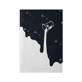Обложка для паспорта матовая кожа с принтом Черно-белый в Новосибирске, натуральная матовая кожа | размер 19,3 х 13,7 см; прозрачные пластиковые крепления | Тематика изображения на принте: брызги | ведро | космос | краска | черно белый