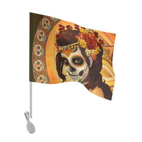 Флаг для автомобиля с принтом Девушка. Сахарный череп в Новосибирске, 100% полиэстер | Размер: 30*21 см | halloween | девушка | праздник | сахарный череп | тыква | хэллоуин | череп