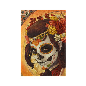 Обложка для паспорта матовая кожа с принтом Девушка. Сахарный череп в Новосибирске, натуральная матовая кожа | размер 19,3 х 13,7 см; прозрачные пластиковые крепления | halloween | девушка | праздник | сахарный череп | тыква | хэллоуин | череп