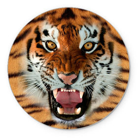 Коврик круглый с принтом Тигр в Новосибирске, резина и полиэстер | круглая форма, изображение наносится на всю лицевую часть | животные | зубы | кошка | тигр