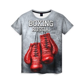 Женская футболка 3D с принтом Boxing в Новосибирске, 100% полиэфир ( синтетическое хлопкоподобное полотно) | прямой крой, круглый вырез горловины, длина до линии бедер | boxing | boxing russia | бокс | боксер | перчатки