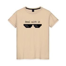 Женская футболка хлопок с принтом Очки Deal With It в Новосибирске, 100% хлопок | прямой крой, круглый вырез горловины, длина до линии бедер, слегка спущенное плечо | 