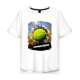Мужская футболка хлопок Oversize с принтом Уимблдон (Wimbledon) в Новосибирске, 100% хлопок | свободный крой, круглый ворот, “спинка” длиннее передней части | Тематика изображения на принте: wimbledon | англия | большой теннис | великобритания | теннисный мяч | уимблдон
