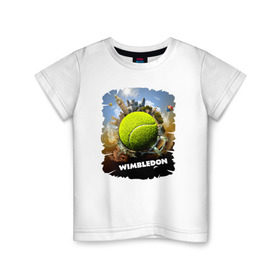Детская футболка хлопок с принтом Уимблдон (Wimbledon) в Новосибирске, 100% хлопок | круглый вырез горловины, полуприлегающий силуэт, длина до линии бедер | wimbledon | англия | большой теннис | великобритания | теннисный мяч | уимблдон