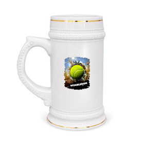 Кружка пивная с принтом Уимблдон (Wimbledon) в Новосибирске,  керамика (Материал выдерживает высокую температуру, стоит избегать резкого перепада температур) |  объем 630 мл | wimbledon | англия | большой теннис | великобритания | теннисный мяч | уимблдон