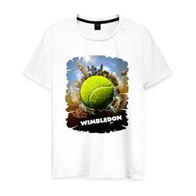 Мужская футболка хлопок с принтом Уимблдон (Wimbledon) в Новосибирске, 100% хлопок | прямой крой, круглый вырез горловины, длина до линии бедер, слегка спущенное плечо. | Тематика изображения на принте: wimbledon | англия | большой теннис | великобритания | теннисный мяч | уимблдон