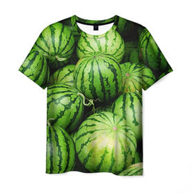 Мужская футболка 3D с принтом Арбузы в Новосибирске, 100% полиэфир | прямой крой, круглый вырез горловины, длина до линии бедер | Тематика изображения на принте: арбуз | еда | фрукт | ягода