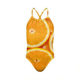Детский купальник 3D с принтом Апельсин в Новосибирске, Полиэстер 85%, Спандекс 15% | Слитный крой, подклад по переду изделия, узкие бретели | апельсин | еда | лимон | фрукт