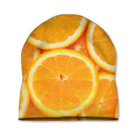 Шапка 3D с принтом Апельсин в Новосибирске, 100% полиэстер | универсальный размер, печать по всей поверхности изделия | Тематика изображения на принте: апельсин | еда | лимон | фрукт