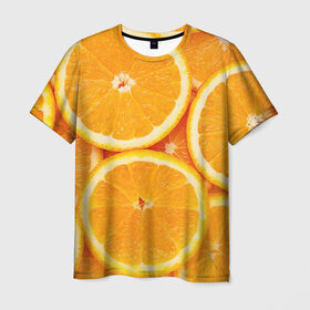 Мужская футболка 3D с принтом Апельсин в Новосибирске, 100% полиэфир | прямой крой, круглый вырез горловины, длина до линии бедер | Тематика изображения на принте: апельсин | еда | лимон | фрукт