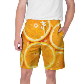 Мужские шорты 3D с принтом Апельсин в Новосибирске,  полиэстер 100% | прямой крой, два кармана без застежек по бокам. Мягкая трикотажная резинка на поясе, внутри которой широкие завязки. Длина чуть выше колен | апельсин | еда | лимон | фрукт