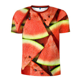 Мужская футболка 3D спортивная с принтом Дольки арбуза в Новосибирске, 100% полиэстер с улучшенными характеристиками | приталенный силуэт, круглая горловина, широкие плечи, сужается к линии бедра | Тематика изображения на принте: арбуз | дольки арбуза | еда | фрукт | ягода