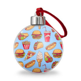 Ёлочный шар с принтом Еда в Новосибирске, Пластик | Диаметр: 77 мм | Тематика изображения на принте: гамбургер | еда | пицца | фастфуд | фри