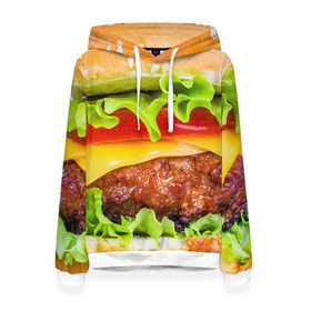 Женская толстовка 3D с принтом Гамбургер в Новосибирске, 100% полиэстер  | двухслойный капюшон со шнурком для регулировки, мягкие манжеты на рукавах и по низу толстовки, спереди карман-кенгуру с мягким внутренним слоем. | бутерброд | гамбургер | еда | фастфуд | чизбургер