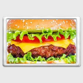 Магнит 45*70 с принтом Гамбургер в Новосибирске, Пластик | Размер: 78*52 мм; Размер печати: 70*45 | бутерброд | гамбургер | еда | фастфуд | чизбургер
