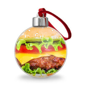 Ёлочный шар с принтом Гамбургер в Новосибирске, Пластик | Диаметр: 77 мм | бутерброд | гамбургер | еда | фастфуд | чизбургер
