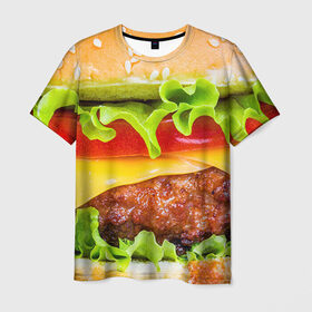 Мужская футболка 3D с принтом Гамбургер в Новосибирске, 100% полиэфир | прямой крой, круглый вырез горловины, длина до линии бедер | бутерброд | гамбургер | еда | фастфуд | чизбургер