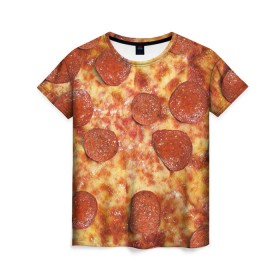 Женская футболка 3D с принтом Пицца в Новосибирске, 100% полиэфир ( синтетическое хлопкоподобное полотно) | прямой крой, круглый вырез горловины, длина до линии бедер | pizza | еда | пицца | фастфуд