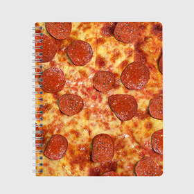Тетрадь с принтом Пицца в Новосибирске, 100% бумага | 48 листов, плотность листов — 60 г/м2, плотность картонной обложки — 250 г/м2. Листы скреплены сбоку удобной пружинной спиралью. Уголки страниц и обложки скругленные. Цвет линий — светло-серый
 | Тематика изображения на принте: pizza | еда | пицца | фастфуд