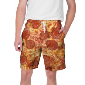 Мужские шорты 3D с принтом Пицца в Новосибирске,  полиэстер 100% | прямой крой, два кармана без застежек по бокам. Мягкая трикотажная резинка на поясе, внутри которой широкие завязки. Длина чуть выше колен | pizza | еда | пицца | фастфуд