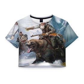 Женская футболка 3D укороченная с принтом Медведь в Новосибирске, 100% полиэстер | круглая горловина, длина футболки до линии талии, рукава с отворотами | медведь | мишка | патриот | россия | я русский