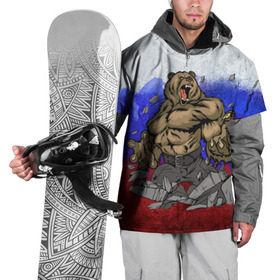 Накидка на куртку 3D с принтом Медведь в Новосибирске, 100% полиэстер |  | флаг россии