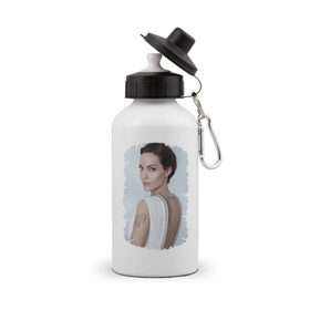 Бутылка спортивная с принтом Angelina Jolie в Новосибирске, металл | емкость — 500 мл, в комплекте две пластиковые крышки и карабин для крепления | татуировки