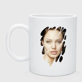 Кружка с принтом Анджелина Джоли в Новосибирске, керамика | объем — 330 мл, диаметр — 80 мм. Принт наносится на бока кружки, можно сделать два разных изображения | angelina jolie | hollywood | анджелина джоли | голливуд | кинозвезда