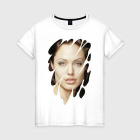 Женская футболка хлопок с принтом Анджелина Джоли в Новосибирске, 100% хлопок | прямой крой, круглый вырез горловины, длина до линии бедер, слегка спущенное плечо | angelina jolie | hollywood | анджелина джоли | голливуд | кинозвезда
