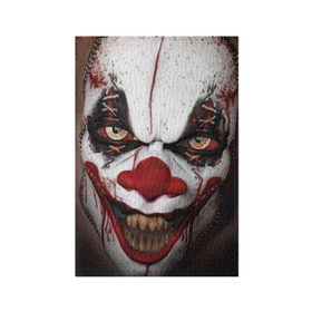 Обложка для паспорта матовая кожа с принтом Зомби клоун в Новосибирске, натуральная матовая кожа | размер 19,3 х 13,7 см; прозрачные пластиковые крепления | Тематика изображения на принте: halloween | злодей | злой | клоун | монстр | хэлоуин