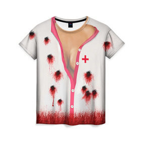 Женская футболка 3D с принтом Костюм медсестры в Новосибирске, 100% полиэфир ( синтетическое хлопкоподобное полотно) | прямой крой, круглый вырез горловины, длина до линии бедер | зомби