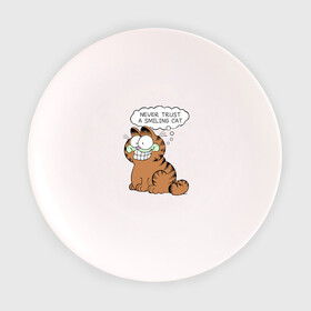 Тарелка с принтом Garfield Smiling Cat в Новосибирске, фарфор | диаметр - 210 мм
диаметр для нанесения принта - 120 мм | garfield smiling cat гарфилд кот