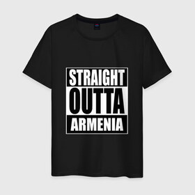 Мужская футболка хлопок с принтом Прямиком из Армении в Новосибирске, 100% хлопок | прямой крой, круглый вырез горловины, длина до линии бедер, слегка спущенное плечо. | Тематика изображения на принте: a | armenia | out | outta | straight | армения | армянин