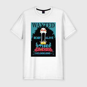 Мужская футболка премиум с принтом Брук в Новосибирске, 92% хлопок, 8% лайкра | приталенный силуэт, круглый вырез ворота, длина до линии бедра, короткий рукав | one piece | wanted | брук | ван пис | розыск