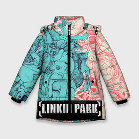Зимняя куртка для девочек 3D с принтом Linkin Park в Новосибирске, ткань верха — 100% полиэстер; подклад — 100% полиэстер, утеплитель — 100% полиэстер. | длина ниже бедра, удлиненная спинка, воротник стойка и отстегивающийся капюшон. Есть боковые карманы с листочкой на кнопках, утяжки по низу изделия и внутренний карман на молнии. 

Предусмотрены светоотражающий принт на спинке, радужный светоотражающий элемент на пуллере молнии и на резинке для утяжки. | linkin park | rock | линкин парк | рок