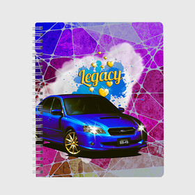 Тетрадь с принтом Subaru Legacy в Новосибирске, 100% бумага | 48 листов, плотность листов — 60 г/м2, плотность картонной обложки — 250 г/м2. Листы скреплены сбоку удобной пружинной спиралью. Уголки страниц и обложки скругленные. Цвет линий — светло-серый
 | b4 | jdm | legacy | subaru