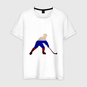 Мужская футболка хлопок с принтом Hockey Russia в Новосибирске, 100% хлопок | прямой крой, круглый вырез горловины, длина до линии бедер, слегка спущенное плечо. | hockey | russia | россия | хоккей