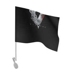 Флаг для автомобиля с принтом Эмблема Викингов в Новосибирске, 100% полиэстер | Размер: 30*21 см | vikings | вальхалла | викинги | лого | рагнар лодброк | сериалы | эмблема
